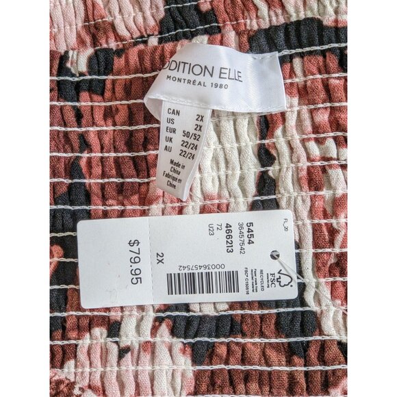 Additionelle New With Tags Blouse Top Womens Plus 2X Floral Smocked Back Linen - Picture 9 of 11